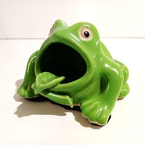 Vintage Green Ceramic Frog Ashtray